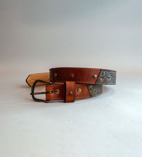 Tan and Brown crocodile leather handmade belt