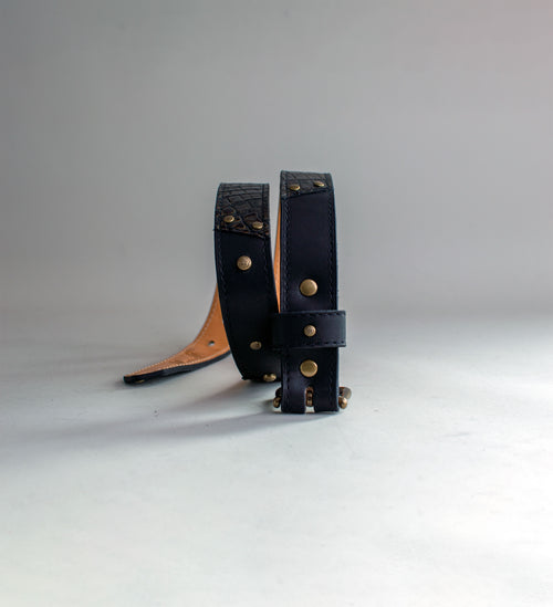 Black and bronze crocodile leather handmade belt