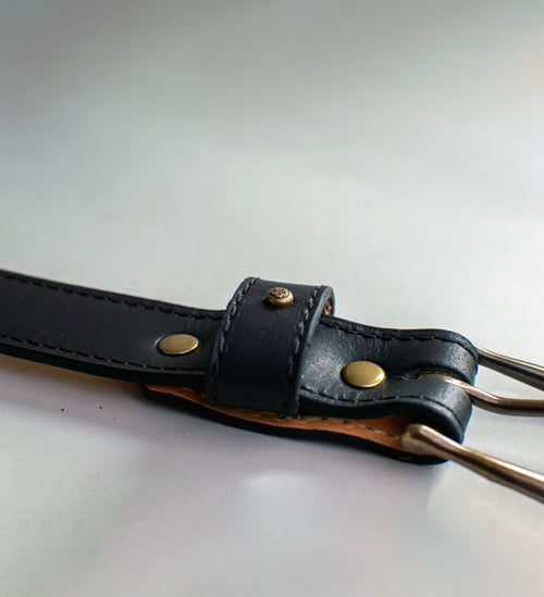 Black and bronze crocodile leather handmade belt