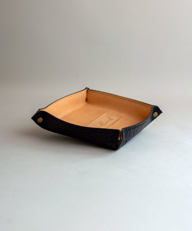 Black alligator leather valet tray, handmade in the USA