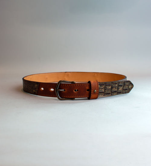 Tan and Brown crocodile leather handmade belt 