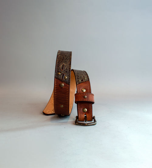 Tan and Brown crocodile leather handmade belt 