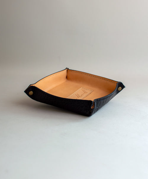 Black and natural luxury leather valet tray, handmade in the U.S