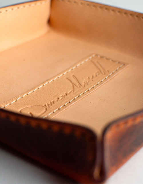 brown and natural luxury leather valet tray, handmade in the U.S