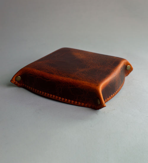 brown and natural luxury leather valet tray, handmade in the U.S