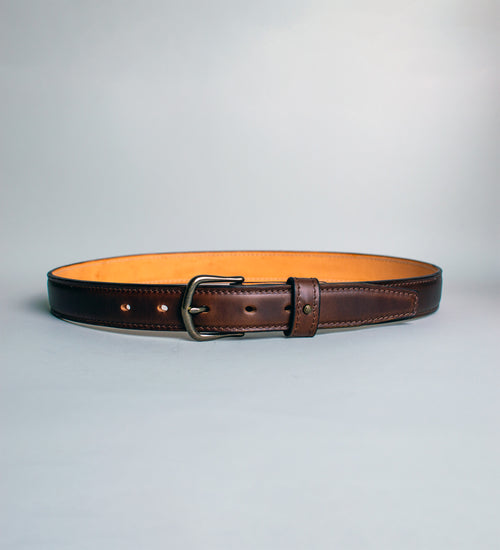 Front-view-of-brown-handmade-leather-dress-belt